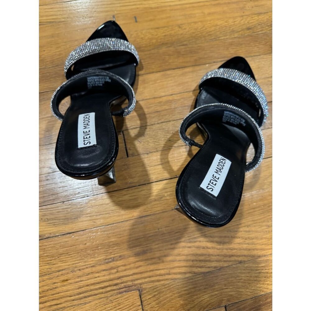 Revolve Steve Madden Metallic Harperr Black Crystal Embellished Heeled Sandals - Picture 10 of 13